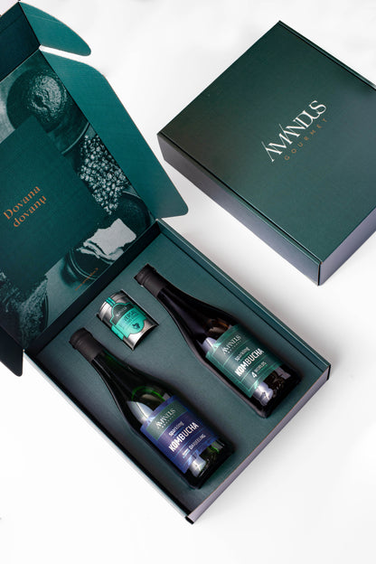 Didelis gurmaniškas dovanų rinkinys: dviejų kombučių ir prieskonių